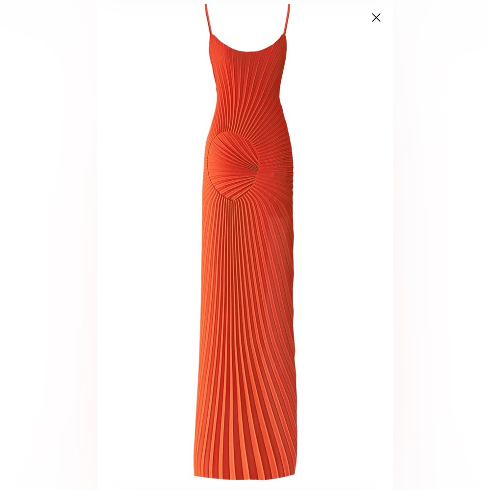 Sculpted Pleat Maxi Dress in Orange